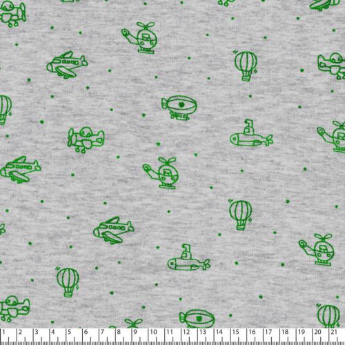 Tissu sweat véhicules volants fond gris chiné Tissu sweat véhicules volants fond gris chiné