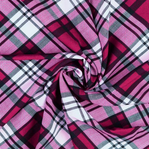 Tissu popeline de viscose carreaux rouge et rose Tissu popeline de viscose carreaux rouge et rose
