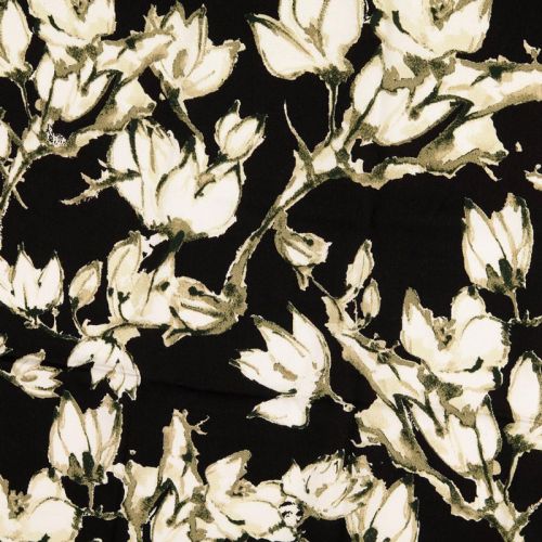 Tissu viscose fleurs fond noir Tissu viscose fleurs fond noir