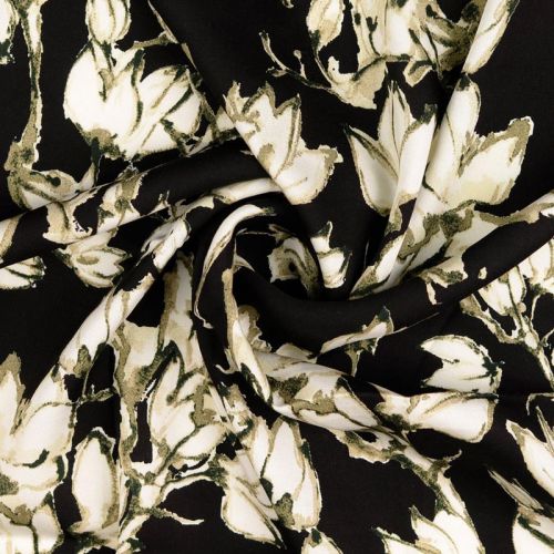 Tissu viscose fleurs fond noir Tissu viscose fleurs fond noir