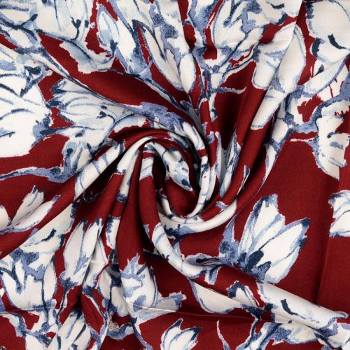 Tissu viscose fleurs fond rouge Tissu viscose fleurs fond rouge