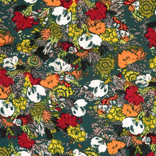 Tissu popeline de viscose stretch fleurs Tissu popeline de viscose stretch fleurs
