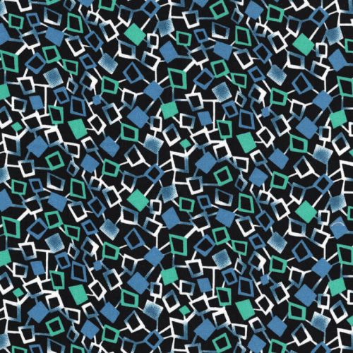 Tissu twill viscose Dancing Cubes pétrole fond noir Tissu twill viscose Dancing Cubes pétrole fond noir