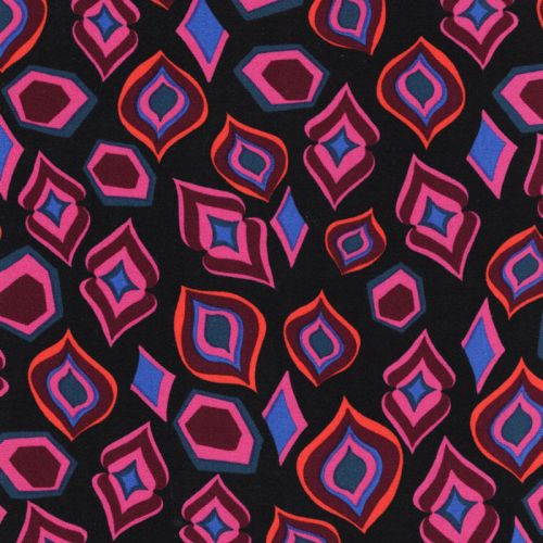 Tissu twill viscose stretch Figures fond noir Tissu twill viscose stretch Figures fond noir