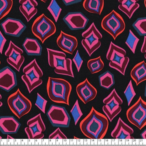 Tissu twill viscose stretch Figures fond noir Tissu twill viscose stretch Figures fond noir