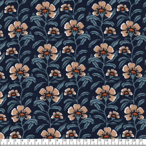 Tissu viscose pétunias fond marine Tissu viscose pétunias fond marine
