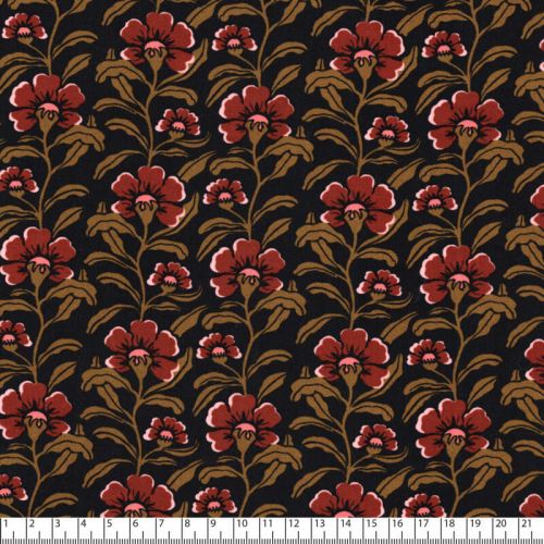 Tissu viscose pétunias fond noir Tissu viscose pétunias fond noir