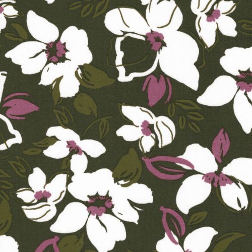 Tissu viscose grosses fleurs kaki Tissu viscose grosses fleurs kaki