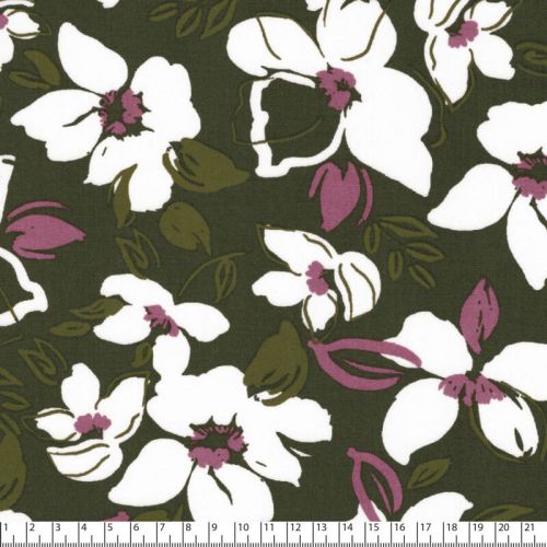 Tissu viscose grosses fleurs kaki Tissu viscose grosses fleurs kaki