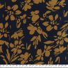Tissu viscose stretch fleurs moutarde fond bleu