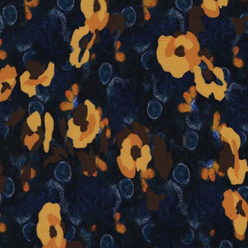 Tissu viscose fleurs moutarde fond marine Tissu viscose fleurs moutarde fond marine