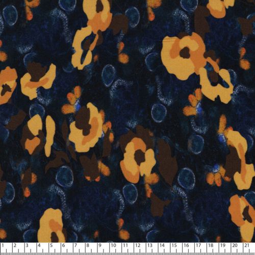Tissu viscose fleurs moutarde fond marine Tissu viscose fleurs moutarde fond marine