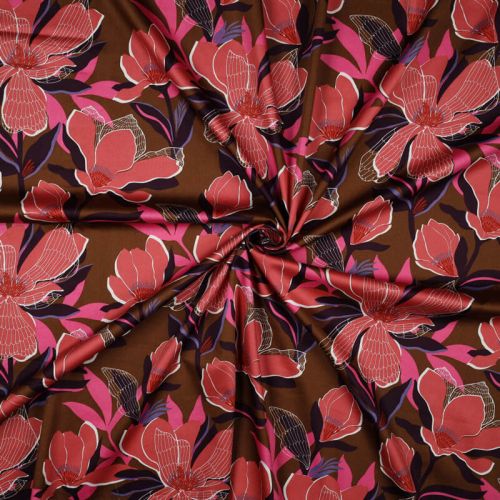 Tissu satin de coton Magnolia Florette Nerida Hansen taupe/marsala Tissu satin de coton Magnolia Florette Nerida Hansen taupe/marsala