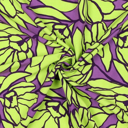Tissu viscose Eco Vero Inked bouquet Nerida Hansenviolet/anis Tissu viscose Eco Vero Inked bouquet Nerida Hansenviolet/anis