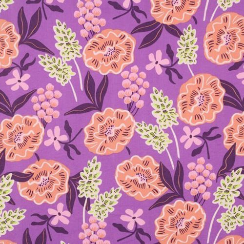 Tissu coton Fresh flowers Nerida Hansen Violet/corail Tissu coton Fresh flowers Nerida Hansen Violet/corail