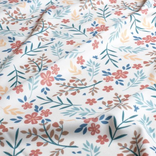 Tissu maillot de bain fleurs fond écru UPF50 Tissu maillot de bain fleurs fond écru UPF50