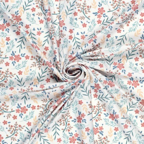 Tissu maillot de bain fleurs fond écru UPF50 Tissu maillot de bain fleurs fond écru UPF50