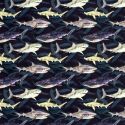 Tissu maillot de bain requins fond noir UPF50