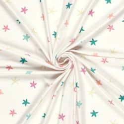 Tissu maillot de bain étoiles fond écru UPF50