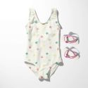 Tissu maillot de bain étoiles fond écru UPF50