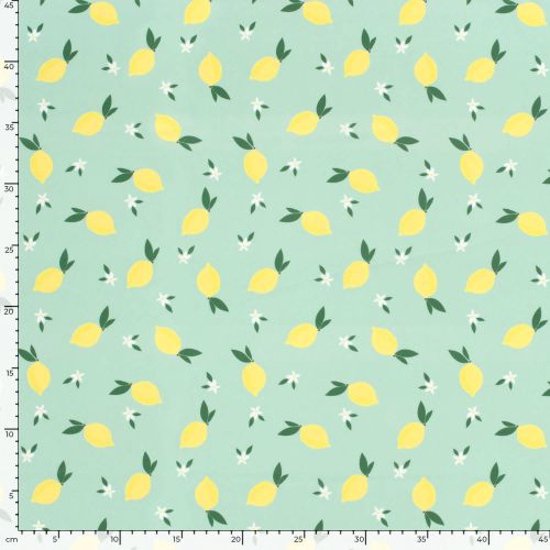 Tissu maillot de bain citrons fond vert UPF50 Tissu maillot de bain citrons fond vert UPF50
