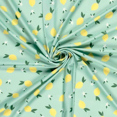 Tissu maillot de bain citrons fond vert UPF50 Tissu maillot de bain citrons fond vert UPF50