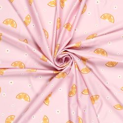 Tissu maillot de bain oranges fond rose UPF50 