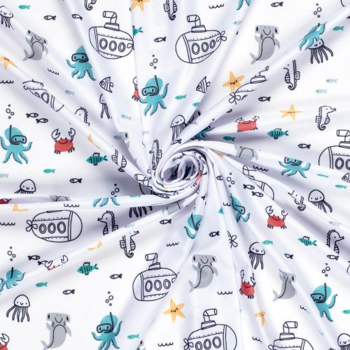 Tissu maillot de bain sous marins fond blanc UPF50 Tissu maillot de bain sous marins fond blanc UPF50