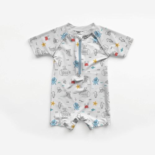 Tissu maillot de bain sous marins fond blanc UPF50 Tissu maillot de bain sous marins fond blanc UPF50