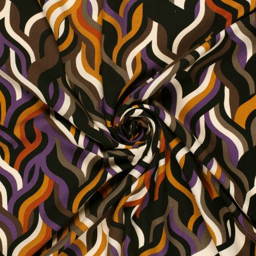 Tissu viscose twill zébra moutarde/violet Tissu viscose twill zébra moutarde/violet
