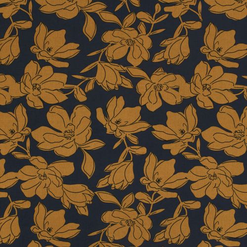 Tissu popeline de viscose fleurs moutarde Tissu popeline de viscose fleurs moutarde