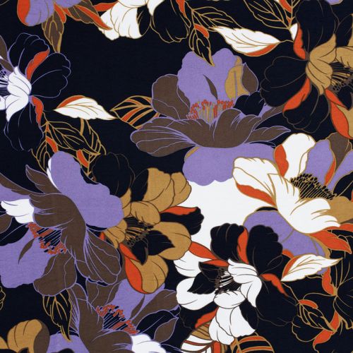 Tissu viscose crêpe fleurs bleu marine Tissu viscose crêpe fleurs bleu marine