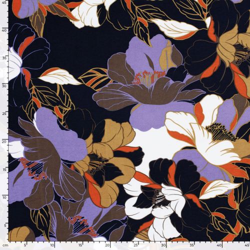 Tissu viscose crêpe fleurs bleu marine Tissu viscose crêpe fleurs bleu marine