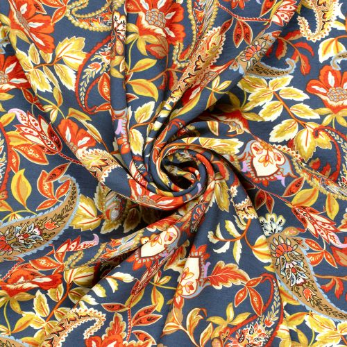 Tissu viscose crêpe cachemire fond bleu Tissu viscose crêpe cachemire fond bleu