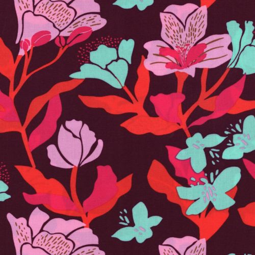 Tissu viscose EcoVero Amira Floral fond prune Nerida Hansen Tissu viscose EcoVero Amira Floral fond prune Nerida Hansen