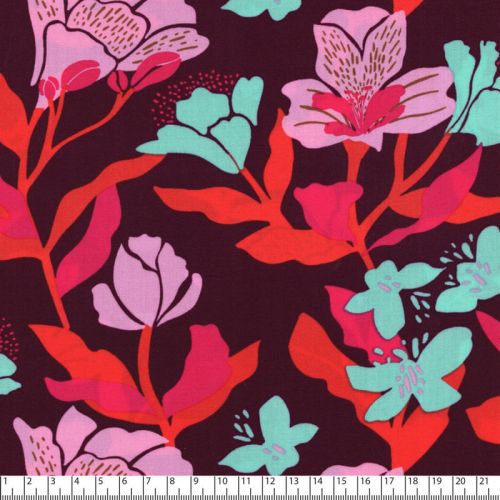 Tissu viscose EcoVero Amira Floral fond prune Nerida Hansen Tissu viscose EcoVero Amira Floral fond prune Nerida Hansen