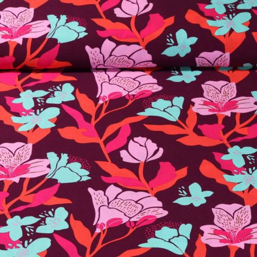 Tissu viscose EcoVero Amira Floral fond prune Nerida Hansen Tissu viscose EcoVero Amira Floral fond prune Nerida Hansen