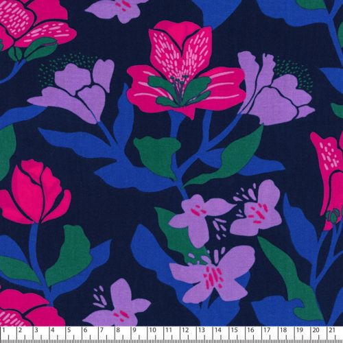 Tissu viscose EcoVero Amira Floral fond bleu Nerida Hansen Tissu viscose EcoVero Amira Floral fond bleu Nerida Hansen