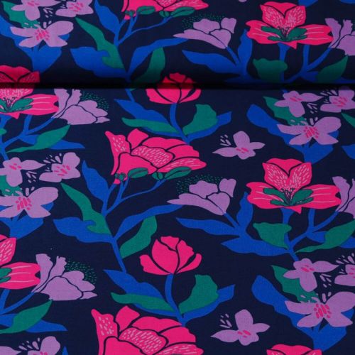 Tissu viscose EcoVero Amira Floral fond bleu Nerida Hansen Tissu viscose EcoVero Amira Floral fond bleu Nerida Hansen