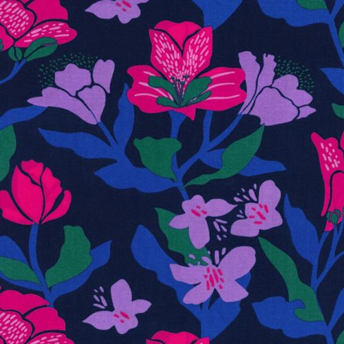Tissu viscose EcoVero Amira Floral fond bleu Nerida Hansen Tissu viscose EcoVero Amira Floral fond bleu Nerida Hansen