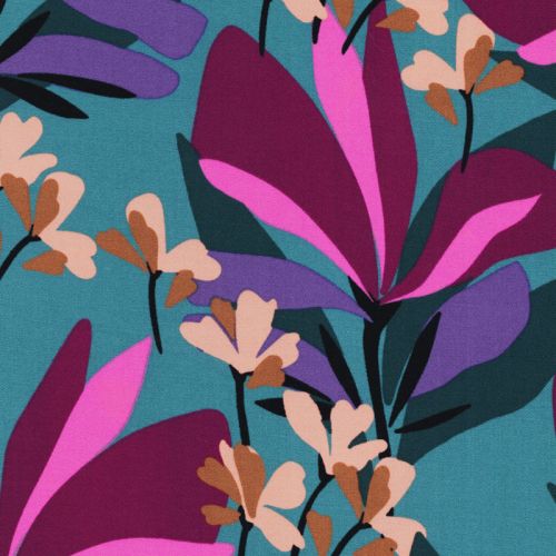 Tissu viscose stretch Spring Garden fond turquoise Nerida Hansen Tissu viscose stretch Spring Garden fond turquoise Nerida Hansen