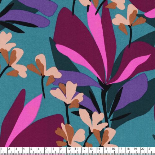 Tissu viscose stretch Spring Garden fond turquoise Nerida Hansen Tissu viscose stretch Spring Garden fond turquoise Nerida Hansen