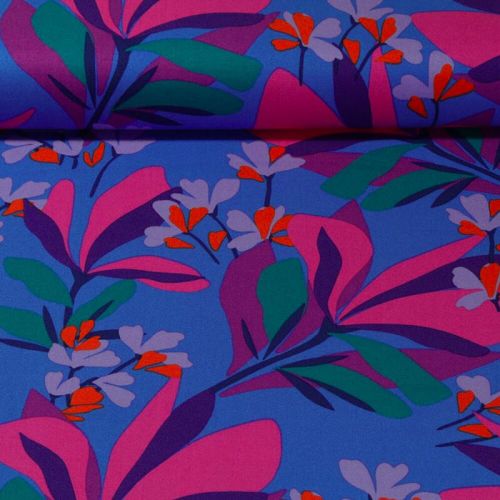 Tissu viscose stretch Spring Garden fond bleu Nerida Hansen Tissu viscose stretch Spring Garden fond bleu Nerida Hansen
