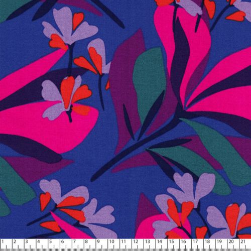 Tissu viscose stretch Spring Garden fond bleu Nerida Hansen Tissu viscose stretch Spring Garden fond bleu Nerida Hansen