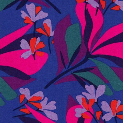 Tissu viscose stretch Spring Garden fond bleu Nerida Hansen Tissu viscose stretch Spring Garden fond bleu Nerida Hansen