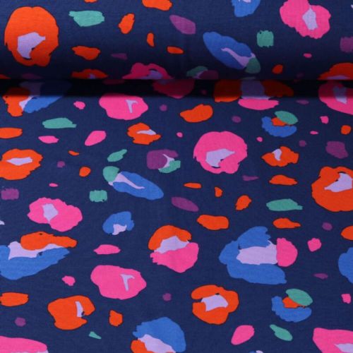 Tissu jersey Animal Mark fond bleu Nerida Hansen Tissu jersey Animal Mark fond bleu Nerida Hansen