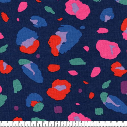 Tissu jersey Animal Mark fond bleu Nerida Hansen Tissu jersey Animal Mark fond bleu Nerida Hansen