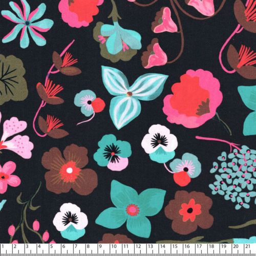 Tissu popeline digital Meadow Flower fond anthracite Nerida Hansen Tissu popeline digital Meadow Flower fond anthracite Nerida Hansen