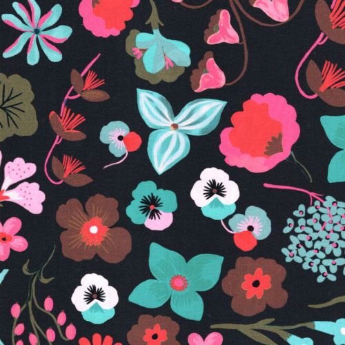 Tissu popeline digital Meadow Flower fond anthracite Nerida Hansen Tissu popeline digital Meadow Flower fond anthracite Nerida Hansen