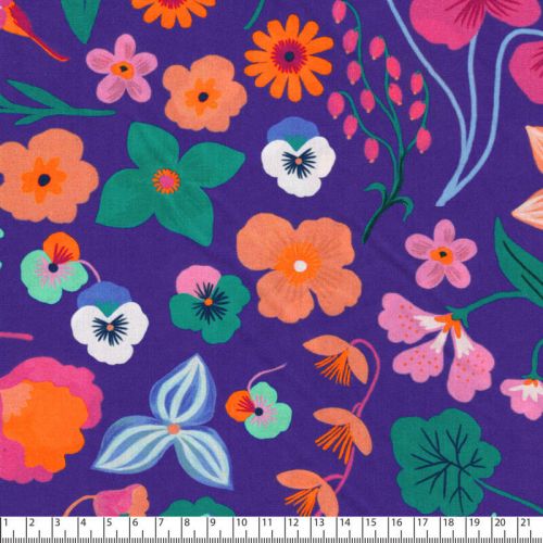 Tissu popeline digital Meadow Flower fond bleu Nerida Hansen Tissu popeline digital Meadow Flower fond bleu Nerida Hansen